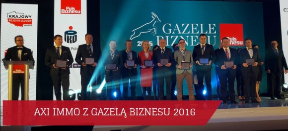 AXI IMMO z Gazelą Biznesu 2016 BIZNES, Finanse - AXI IMMO dołączyło do prestiżowego grona laureatów Gazel Biznesu 2016 ? rankingu najdynamiczniej rozwijających się małych i średnich przedsiębiorstw w Polsce. Wyróżnienie przyznawane przez dziennik Puls Biznesu.