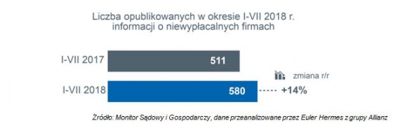 Niska rentowność wciąż palącym problemem polskich firm BIZNES, Gospodarka - Euler Hermes zbadał sytuację firm w Polsce pod względem niewypłacalności. W okresie styczeń?lipiec 2018 r. opublikowano informacje o 580 przypadkach niewypłacalności.
