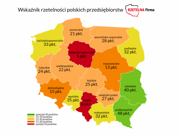 Wskaźnik rzetelności polskich przedsiębiorstw ? najuczciwsi na wschodzie i połud BIZNES, Finanse - Jeśliby mierzyć poziom rzetelności przedsiębiorstw solidnością w regulowaniu swoich faktur, to bez wątpienia palma pierwszeństwa należy się firmom zarejestrowanym w Polsce południowo-wschodniej i wschodniej.