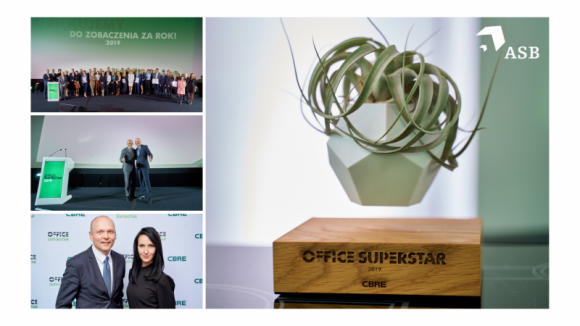 Biuro ASB najlepszym biurem w Polsce BIZNES, Finanse - Warszawskie biuro firmy ASB Poland, zostało uznane za najlepsze w kategorii BPO/SSC w rankingu Office Superstar 2019, organizowanym przez CBRE.